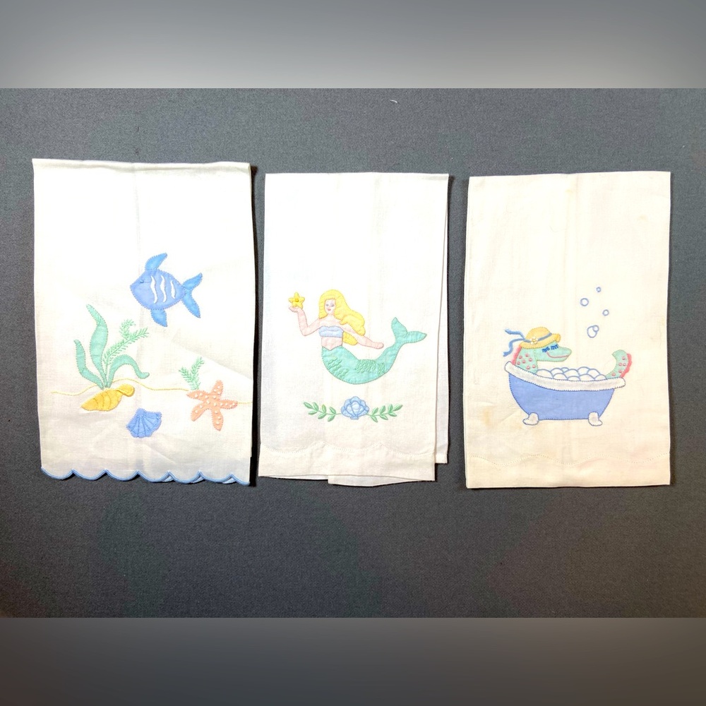 Hand Embroidered‎ Tea Towels for Guest Linen water theme 3
